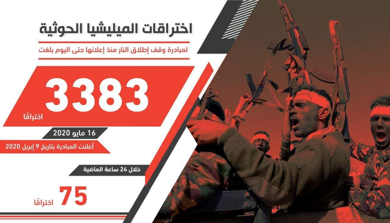 3383 إجمالي اختراقات الحوثيين للهدنة في اليمن حتى اليوم