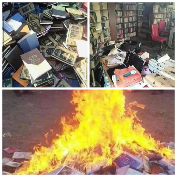الحوثيون يحرقون مكتبة سلفية في حجه