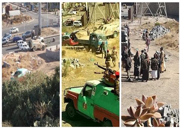 بالصور.. عربات وأطقم عسكرية حوثية تحاصر أحد الأحياء بصنعاء لليوم الرابع