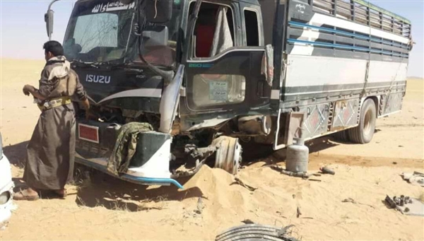 انفجار لغم حوثي في شاحنة نقل اسطوانات غاز بمحافظة الجوف